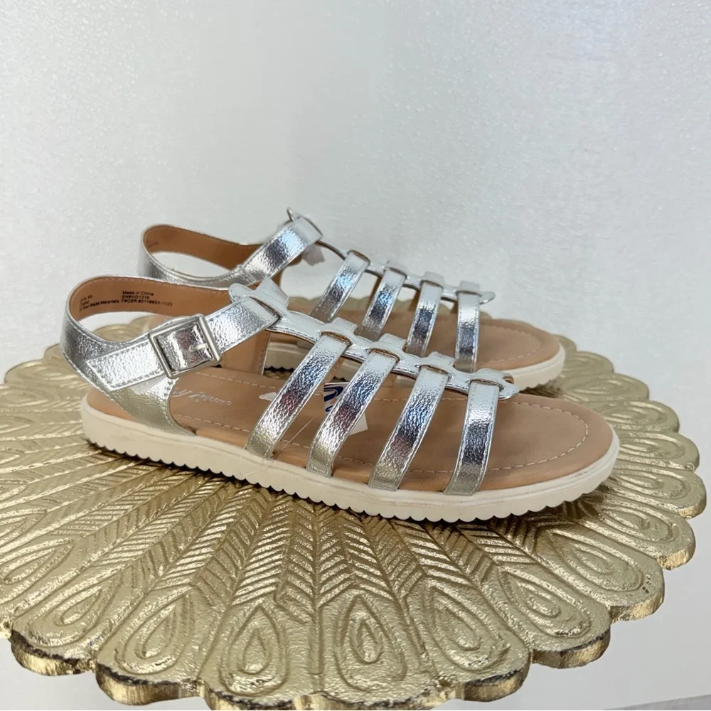 Self Esteem Silver Gladiator Sandals Girls Size 4‎ Ankle Strap NWT